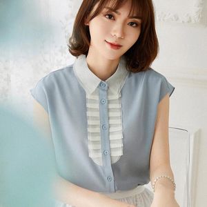 Women's Blouses Lace Baby Brought Silk Blouse Female Summer 2023 Mulberry Shirt Blue Green With Short Sleeves