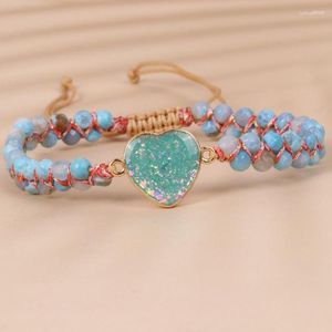 Charme Pulseiras 4mm Flor Azul Pedra Beads Envolto Trançado Dupla Camada Mulheres Amor Yoga Amizade Pulseira