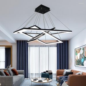 Pendelleuchten Moderne einfache schwarze quadratische LED-Kronleuchter Wohnzimmer Schlafzimmer Esszimmer gebürstetes Aluminium Glanz Kronleuchter Beleuchtung