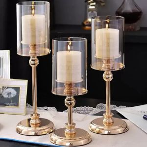 3PCS/SET RETRO METAL Candle Holders Creative Glass Candlestick Crafts Wedding Holiday Party Materie