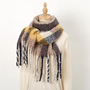 Scarves MUGIVALA Mohair Scarf Female Autumn Winter Student Thick Warm Versatile Plaid Polyester Shawl Classic Tassels Fluffy