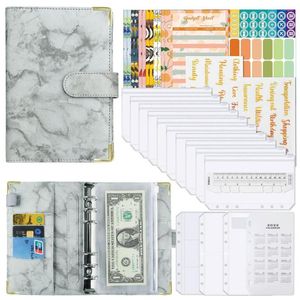 Leather Marble Pattern Notebook Binder Budget Planner Money Organizer Cash With 6 Ring Cover