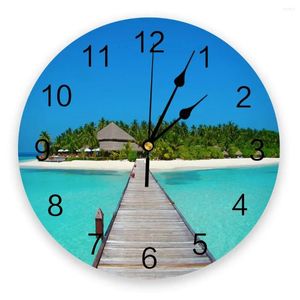 Wall Clocks Island Beach Sea Resort Blue Maldives Scenic Silent Home Cafe Office Decor for Kitchen Large