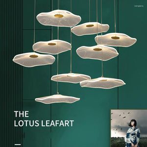 Lampy wisiork Nowoczesne Lotus Liście żyrandole światła Nordic Luksusowa lampka do salonu jadalnia po schodach żyrandol na poddaszu