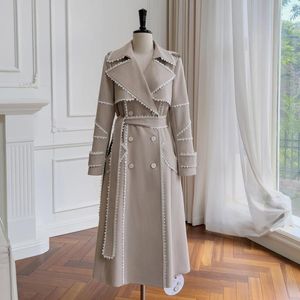 Trench da donna Cappotto elegante stile kaki autunno e inverno Giacca a vento 2023 Colletto con lacci Lungo da donna