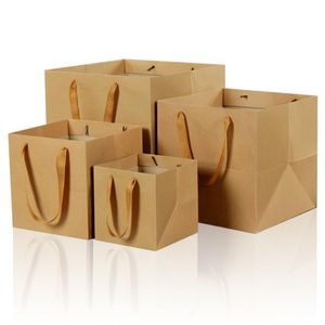 Sacchetti di imballaggio di carta fiori Kraft marrone Sacco di carta quadrato con sacchetto di imballaggio fiori manico SN5199