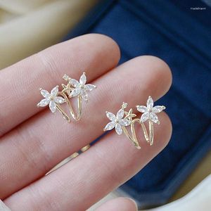 Stud Earrings 2023 Trend 14K Real Gold Plated Temperament Charm Flower For Women Jewelry Zirconia S925 Silver Needle Gift