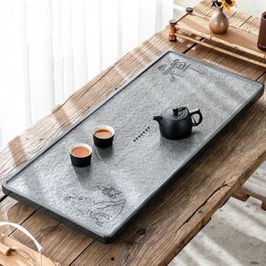 TeAware Setleri Zen Style Stil Tea Tepsisi Su Drenaj Teknesi Kungfu için Set Rezervuar Tepsiler Dikdörtgen Ağır Çok Boy