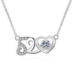 Correntes AZ445-X Lefei moda tendência luxo clássico moissanite amor número 520 coração colar mulheres s925 prata festa encantos jóias presente