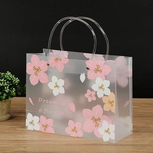 Gift Wrap Portable Cherry Blossom Wear-resistant Waterproof Frosted Transparent Gift Bag Handbag Shopping Bag Clothing Bag Packaging Gift