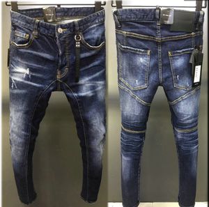 Jeans ripper da uomo di nuovo stile Pantaloni denim Pantaloni skinny da uomo slim stretch Pantaloni da motociclista Jean Patchwork Distressed Dot Foro dipinto Vintage Scava fuori Colore blu