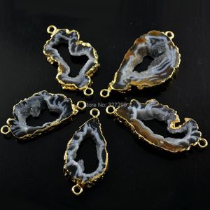 Pendanthalsband Naturliga Druzy Stone Slab -kontakter Guld Color Edge Crystal Geode Fit For Earring Making 5pc/Lotpender
