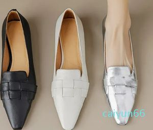 Dress Shoes Phoentin Women Genuine Leather Weave Loafers OfficeSoft Elegant Pointed Toe Wedge Low Heels Beige Pumps FT2814