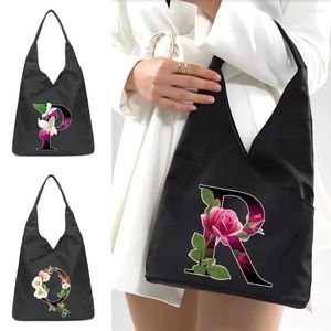 Shoppingväskor 2023 axelväska kvinnor underarm mode casual tote paket blomma färg tryck knappar handväska bärbar arrangör