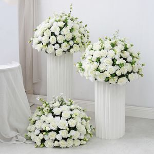 decoration White Rose Green Willow Leaves Artificial Flower Ball Road Lead centerpieces Floor Floral Wedding Welcome Sign Decor Hang Flowers Party Props 746