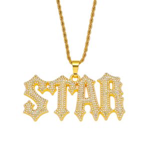 Hip Hop Rapper Shiny Diamond Pendant Gold Necklace Full Zircon Star Pendant Personlighet Creative Copper Micro-Inset Zircon Jewelry 60cm Rope Chain Halsband 1941