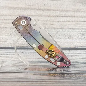 Evil Eyes Custom Hinderer XM-18 Folding Knife Anode Titanium Handle CPM 20CV BLADE utomhusutrustning Taktisk ficka EDC Överlevnadsverktyg Copper Decorative Clip