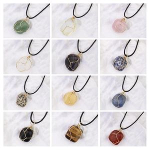 Kedjor 20st Natural Stone Wire Winding Necklace Oregelbunden Amethyst Rose Quartz Crystal Agate Pendant Halsband smycken Tillbehör