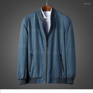 Men's Jackets Spring Simple Checks Jacket Plaids Casual Coat Outwear Cotton Linen Leisure Blue