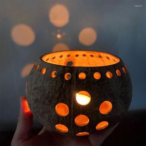 Titulares de velas Coco Hollow Hollow Out Color Natural Candlestick Bowl Bowl Handmade Pillar Home Party Decoration Supplies