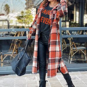 Frauen Wolle Mischungen Mode Lange Plaid Mantel 2023 Frühling Hemd Mantel Streetwear Frauen Kleidung Lose Übergroße Weibliche FreizeitjackeFrauen