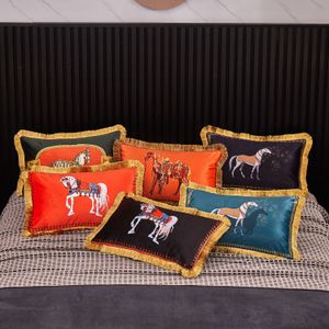 Luxury Horse Velvet Tassel Cushion Cover Soft Double Printed Pillow Cover Pudow Case Home Decorative Soffa Throw Pillows
