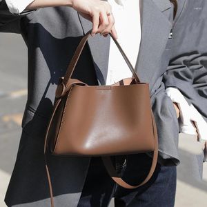 Evening Bags Casual Bucket Women Genuine Leather Handbags Ladies Tote Shoulder Bag Korean Style Fashion Crossbody