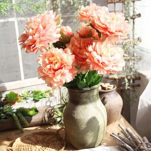 Flores decorativas 17cm rosa rosa seda peony buquê artificial 2 grande cabeça falsa para decoração de casamento em casa