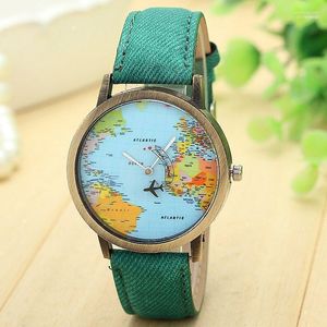 Relógios de pulso Mini World Fashion Quartz Watch Men Unisex Map Airplane Travel Around The Women Leather Dress Wrist Watches #YL5 Moun22