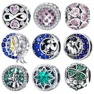 Pietre preziose sciolte WOSTU Perline di vetro rotonde 925 Sterling Silver Blue Pink Charms Fit Ciondolo braccialetto originale per gioielli collana donna