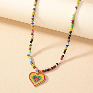 Chains Bohemian Style Fashion Beaded Necklace Female Net Red Retro Temperament Love Pendant Collarbone Chain Jewelry Wholesale
