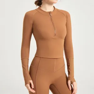 Aktive Shirts Herbst und Winter Yoga Plus Fleece Sportjacke passende Gewindeärmel Fitness Kleidung warme rutschfeste Reißverschluss Mujer Gym