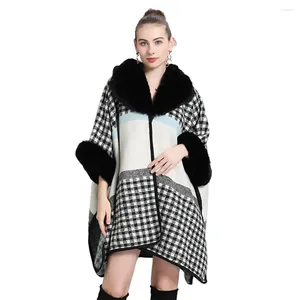 Scarves Women Rex Faux Fur Shawl Lady Cashmere Feeling Woolen Coat Winter Elegant Plaid Wrap Luxury Warm Overcoat Brand Cloak