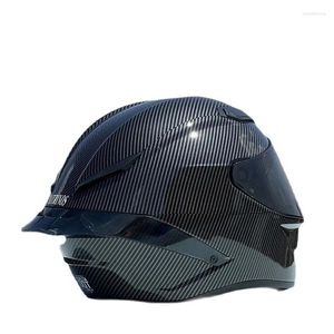 Motorcykelhjälmar Enkel lins Full Face Safety Helmet Casco Dot Approved Black Carbon Fiber Unisex Racing Motocross