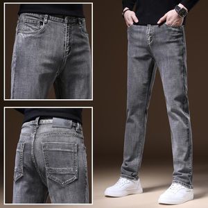 Herrenjeans 2023 Herbst und Winter Marke Tailliert Gerade Stretch Denim Klassischer Stil Business Jugend Herren Grau Smart Casual