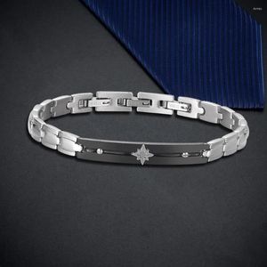 Charm Bracelets Moocare Fashion Men's Stainless Steel Bracelet Four Corners Star Black Thin Curved Wrist Chain Christmas Gift