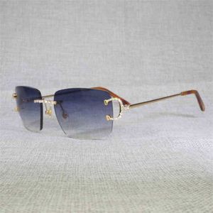 2023 Designer Glasögon Nya vintage Rhinestone C Wire Rimless Oval Solglasögon Män Sten Metal Frame Square Shades For Women Summer Club Oculos Glasses