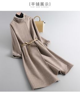 2023 Gray Mink Collar Sleevs Long Women's Coats Designer Double Wool Cashmere Coats Womens With Belt 110501