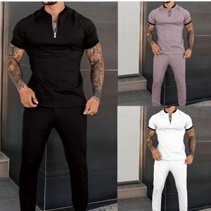 Erkek Trailsits Sonbahar Erkekler Setleri Sıradan Basit T-Shirt Sports Kısa Kollu Pantolon Moda Kısa Kollu Fitness Jogger Tracksuit US SI 230404