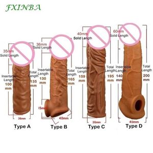 Brinquedo sexual massageador FXINBA realista silicone pênis extensor manga atraso ejaculação brinquedos reutilizáveis para homens galo