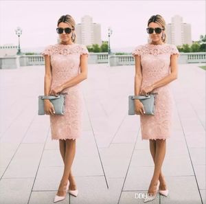 Blush, mãe rosa da noiva, vestidos de jóia pescoço de mangas curtas de renda de renda de renda na extensão da festa da festa de casamento de casamentos convidados de convidados