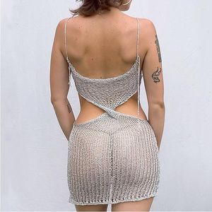 Casual Dresses Suspenders See Through Bodysuit Women Sleeveless Body Female Hollow Knitted Dress Party Nightclub Sexy Lingerie Hip Beach
