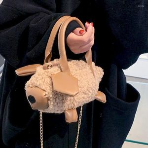 Waist Bags 2023 Western Style Wild Plush Small Bag Female High-end Chain Messenger Lamb Hair Handbag Leather PU