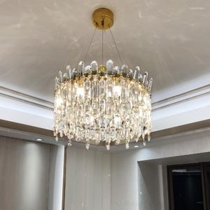 Kolye lambaları Lights 2023 Lüks Oturma Odası Modern E14 Yuvarlak Parlak Altın Metal Asma lambası K9 Sital Aydınlatma