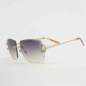 2023 Designer Glasses New Rimless C Wire Sunglasses Men Oversize Eyewear Women For Summer Diamond Cutting Clear Glasses Metal Frame Oculos Gafas 02rt