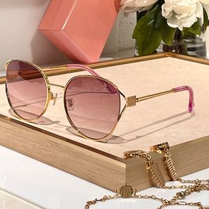 Womens round frame metal sunglasses high quality fashionabl sunscreen multifunctional UV400 resistant lightweight box glasses with chain SMU 53YS