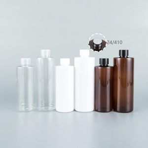 収納ボトル20pcs 250ml 350ml空の茶色の白い透明なプラスチックとスクリューキャップシャワージェルシャンプー液体ソープ化粧品包装