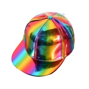 Berretti da baseball riflettenti arcobaleno in pelle laser unisex Colore sfumato di tendenza Cappello da rave hip-hop colorato Cappello da sole Cappello casual