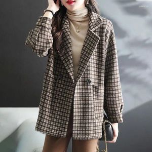 Frauen Anzüge Plaid Woolen Anzug Mantel Herbst Winter 2023 Mode Koreanische Langarm Blazer Frau Jacke Casual Taille Damen Blazer