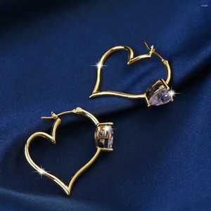 Orecchini a bottone color oro scavato a forma di cuore per le donne Orecchini con zirconi intarsiati Moda romantica festa di nozze Gioielli per gli amanti dei regali